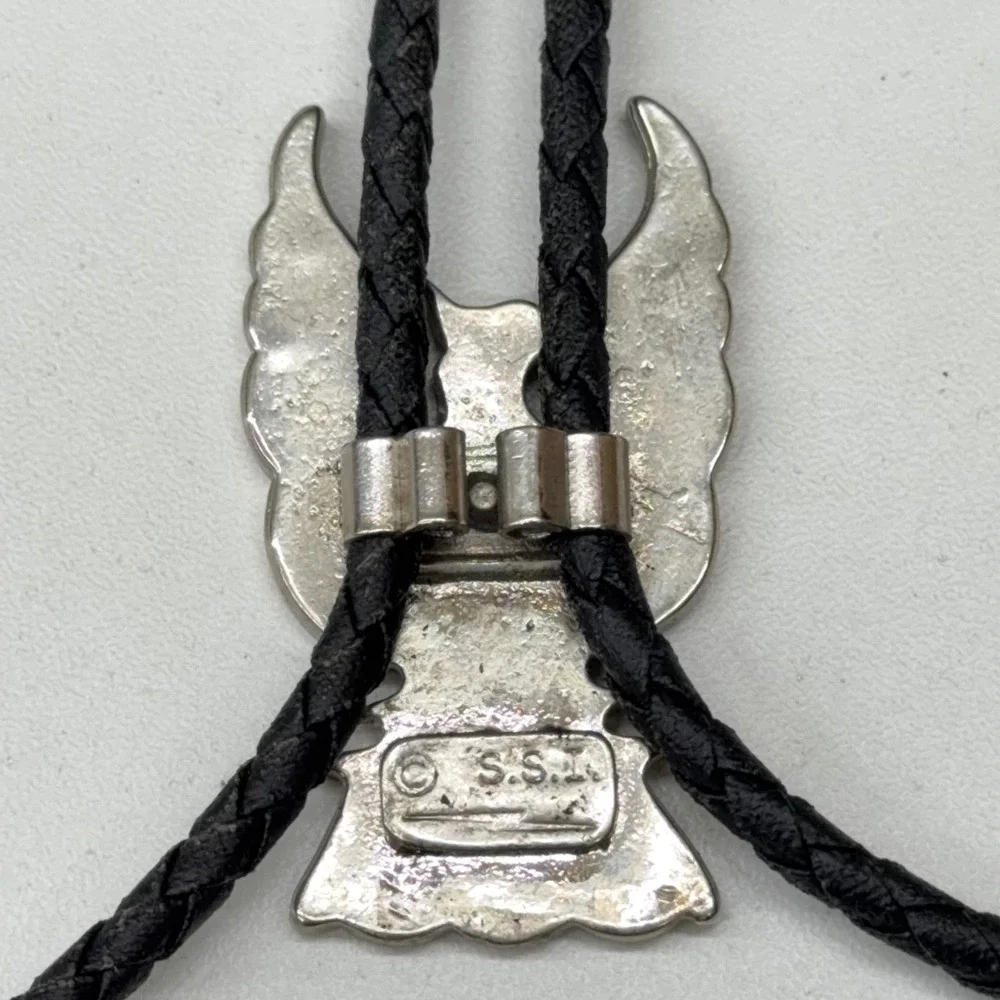 Vtg SSI Thunderbird Bolo Tie Silver‎ Tone Blue Red Enamel Western Southwestern